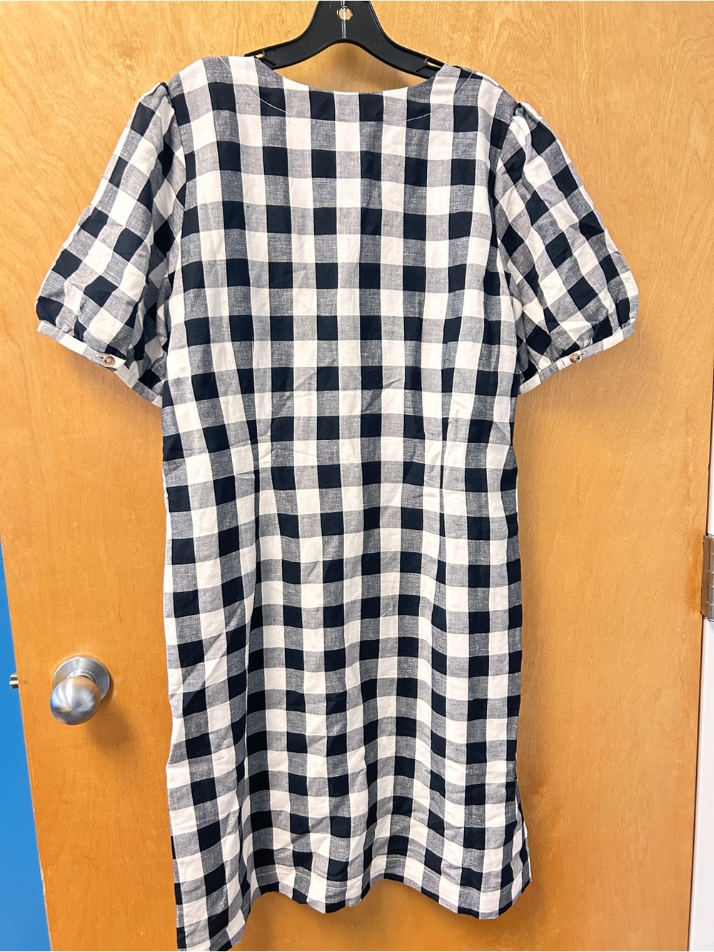LOFT Black & White Linen Gingham Button-Front Midi Dress - Picture 4 of 4